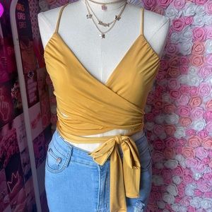 Mustard yellow wrap top